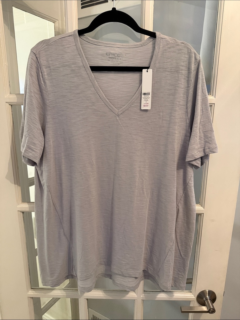 Chico's “Cotton Slub” V-Neck Tee — Light Gray